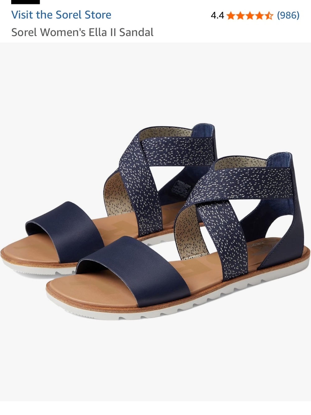 Sorel Woman’s Ella 2  Nocturnal/sea salt Navy Leather Sandals size 7